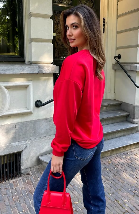 Comfy Oversized Sweater Love Patch Rood – truien — foto 4
