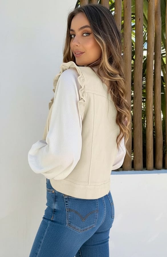 Denim Ruffle Gilet Heather Beige – vesten — foto 4