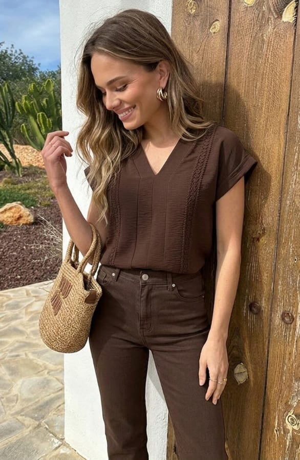 Detailed V-Hals Top Rosie Choco – shirts & tops — foto 3