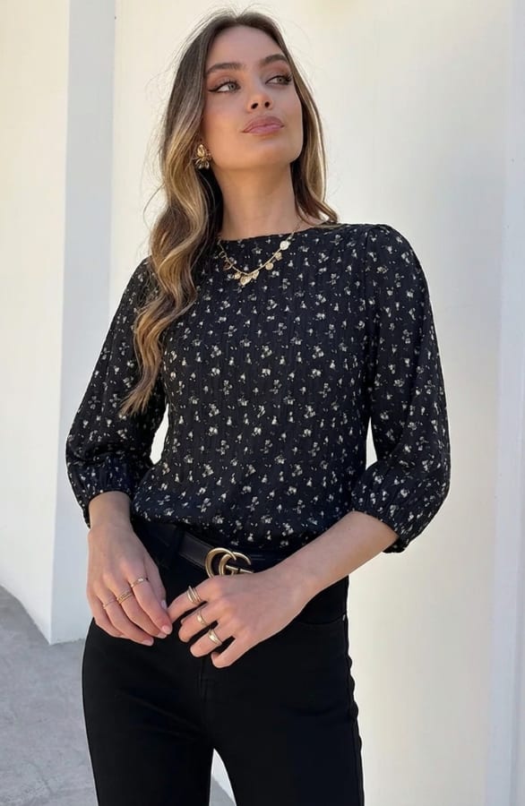Fine Flower Luxury Top Zwart