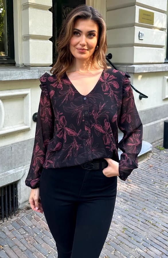 Floral Chiffon Blouse Zwart