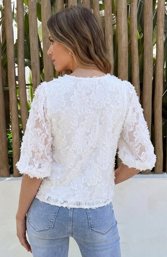 Franje Pofmouwen Top Ecru – kleding — foto 3