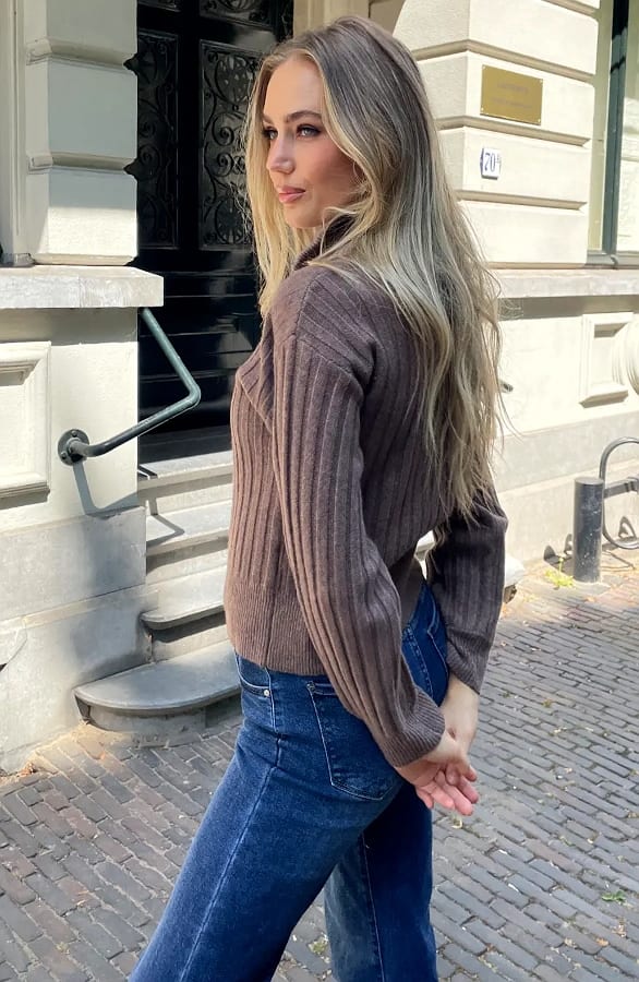 Gebreid Vest Rib Taupe – vesten, foto 5