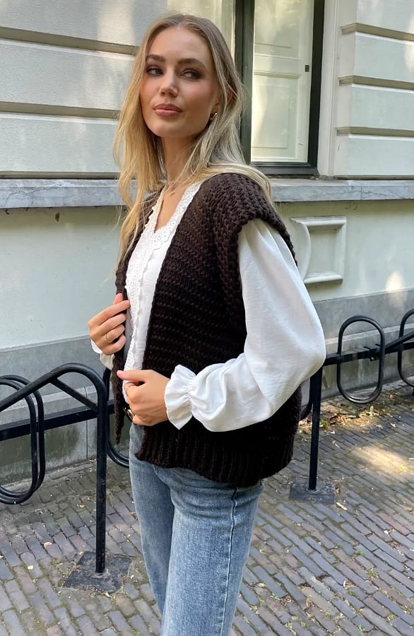 Grof Gebreid Gilet Kiek Choco – vesten — foto 5