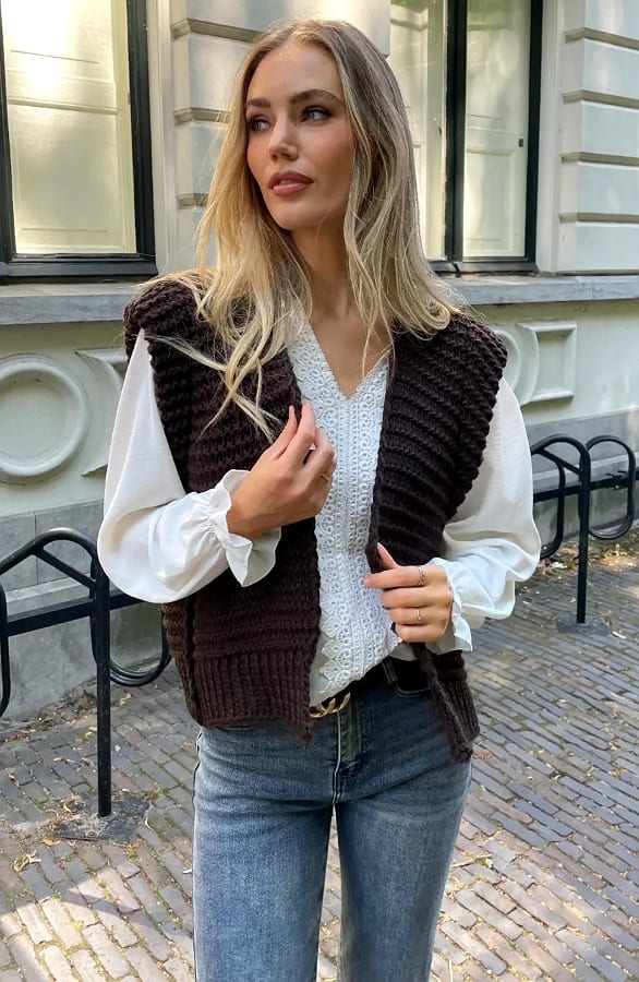 Grof Gebreid Gilet Kiek Choco