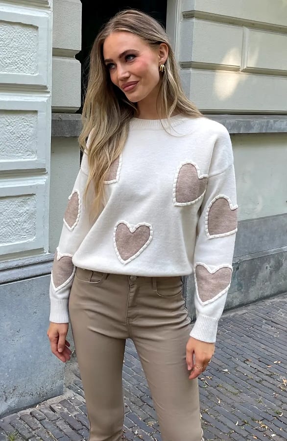 Heart Sweater Love Ecru Gold – truien — foto 3
