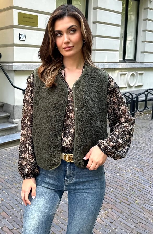Knitted Teddy Gilet Army – vesten — foto 6