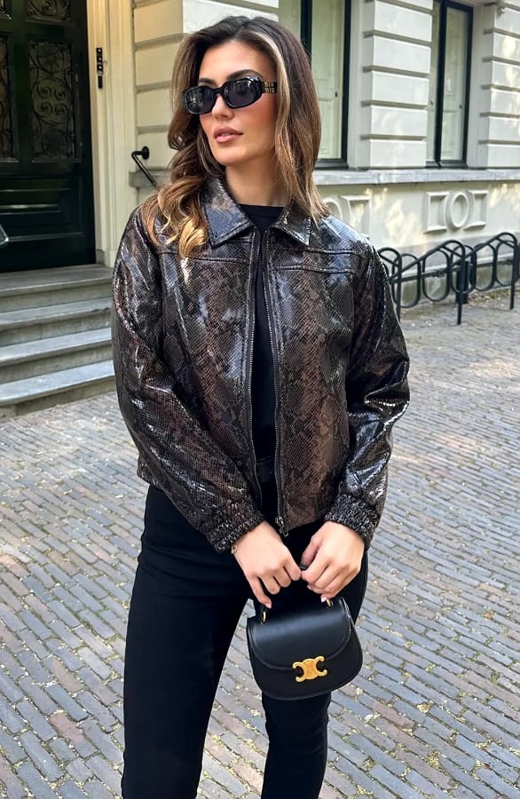 Korte Jas Slangenprint Bruin