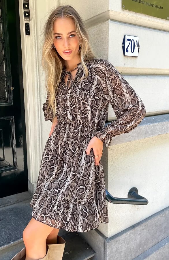 Laagjes Jurk Snake Print Beige – alle jurkjes — foto 2