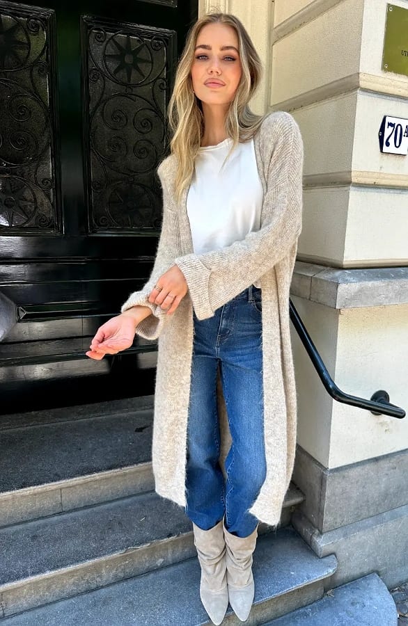 Lang Gebreid Vest Beige