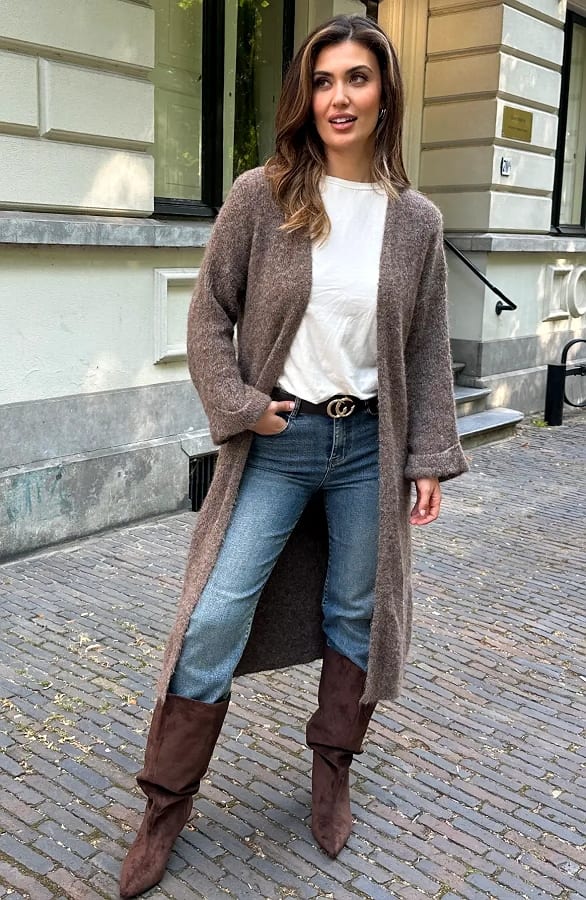 Lang Gebreid Vest Taupe – vesten — foto 5
