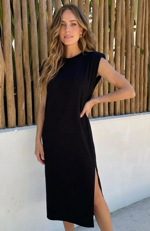 Lange Jurk Met Split Marit Zwart