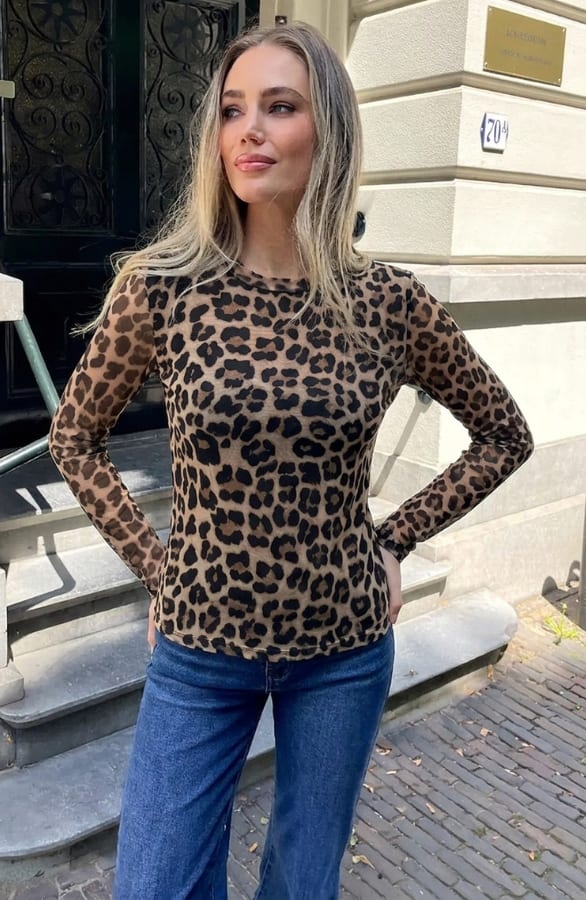 Lange Mouwen Top Leopard Mesh Beige – shirts & tops — foto 3