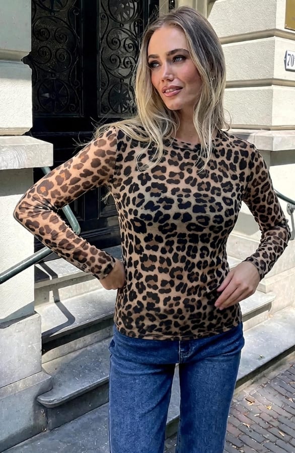 Lange Mouwen Top Leopard Mesh Beige – shirts & tops — foto 4