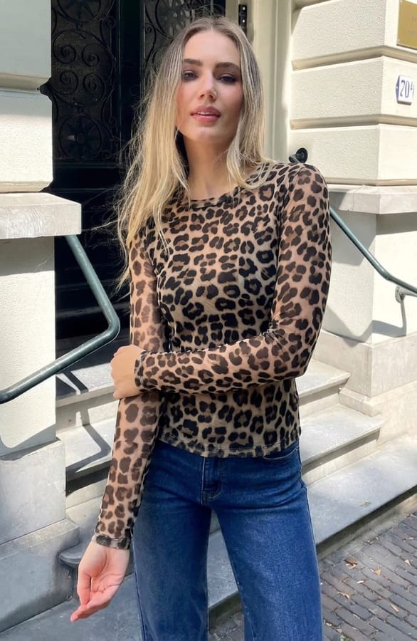 Lange Mouwen Top Leopard Mesh Beige – shirts & tops — foto 2