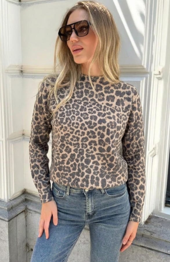 Gebreid Leopard Sweater Keira Beige – truien, foto 3
