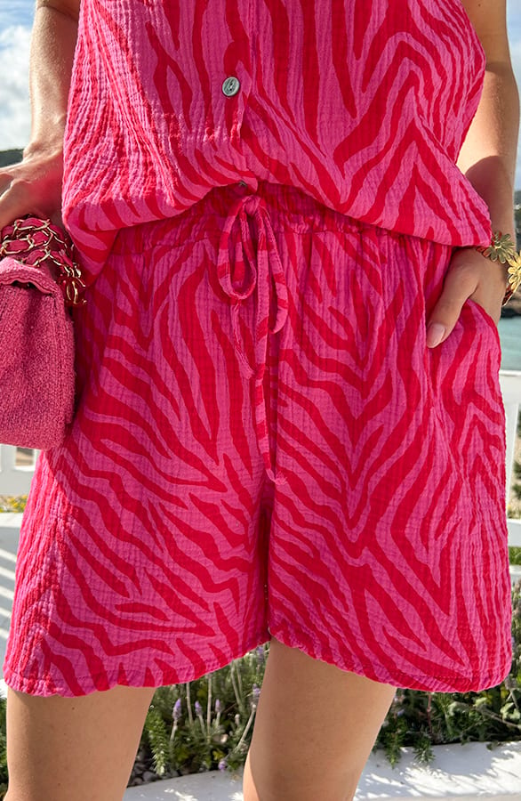 Ruffle Short Zebra Print Fuchsia