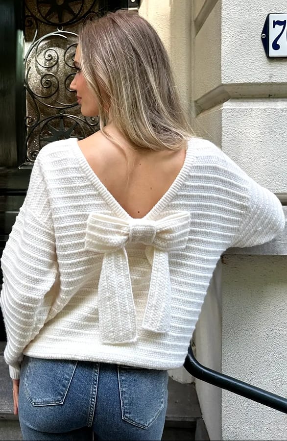 Limited Sweater Back Bow Beige