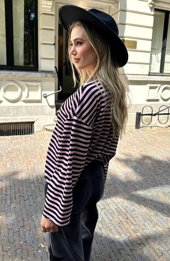 Oversized Gestreepte Katoenen Top Dust Roze Zwart – shirts & tops — foto 9