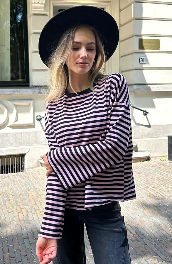 Oversized Gestreepte Katoenen Top Dust Roze Zwart – shirts & tops — foto 7