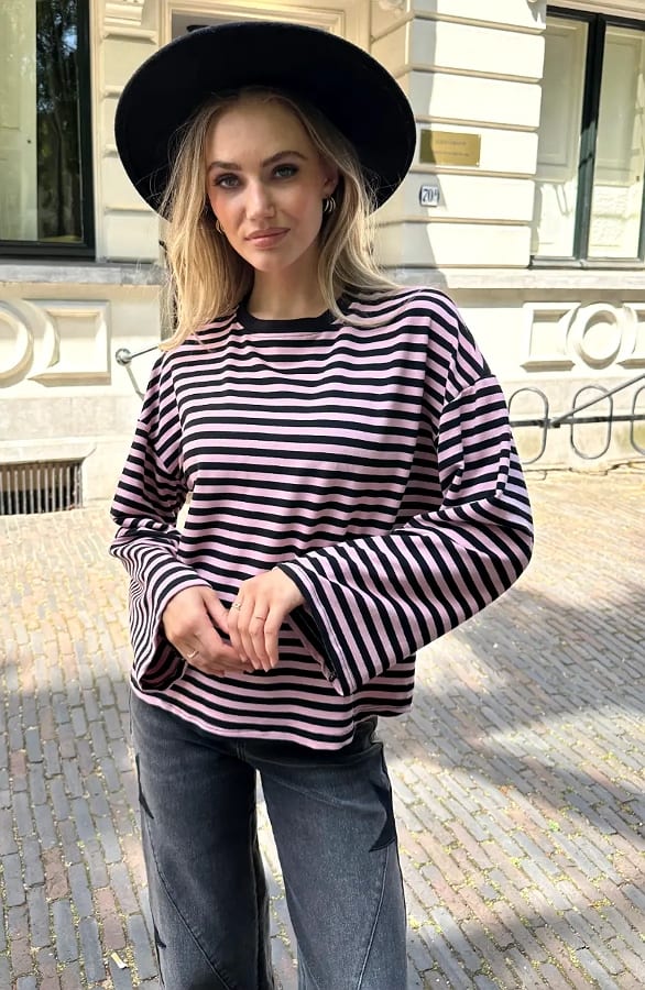 Oversized Gestreepte Katoenen Top Dust Roze Zwart – shirts & tops — foto 8