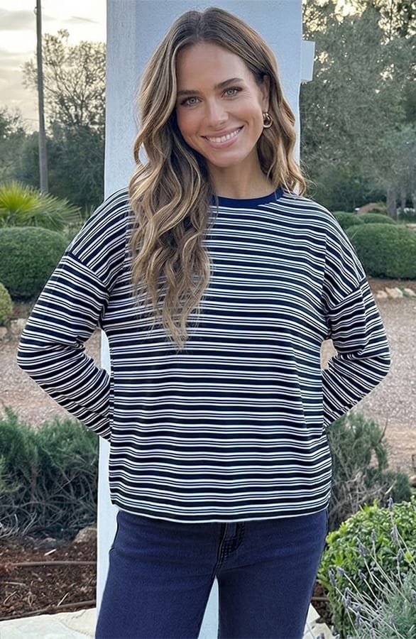 Oversized Gestreepte Katoenen Top Multi Navy