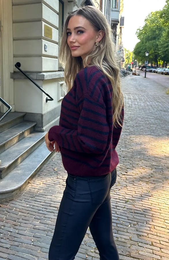 Oversized Gestreepte Sweater Burgundy Navy – truien — foto 3
