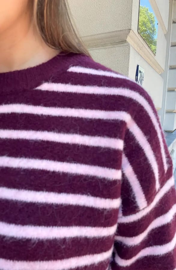 Oversized Gestreepte Sweater Burgundy Roze – truien — foto 3