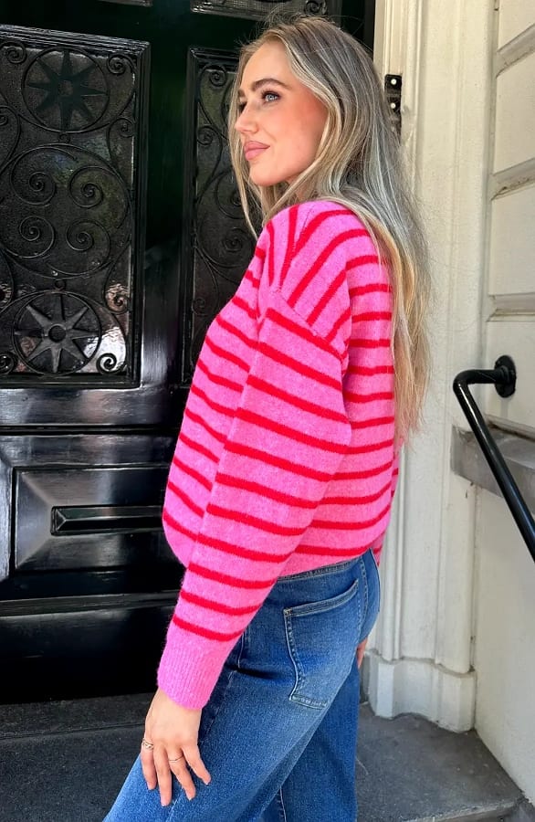 Oversized Gestreepte Sweater Rood Fuchsia – truien — foto 3