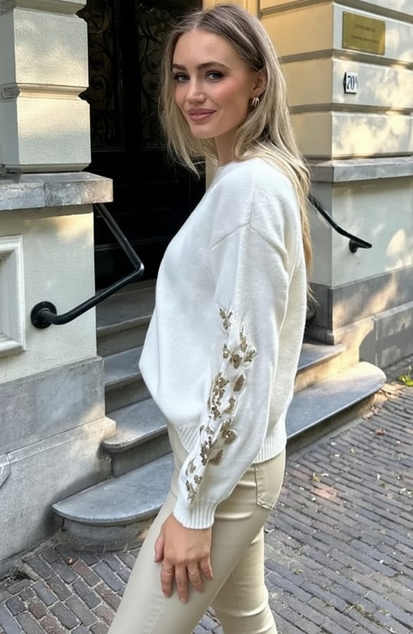 Oversized Pailletten Sweater Ecru Gold – truien — foto 2