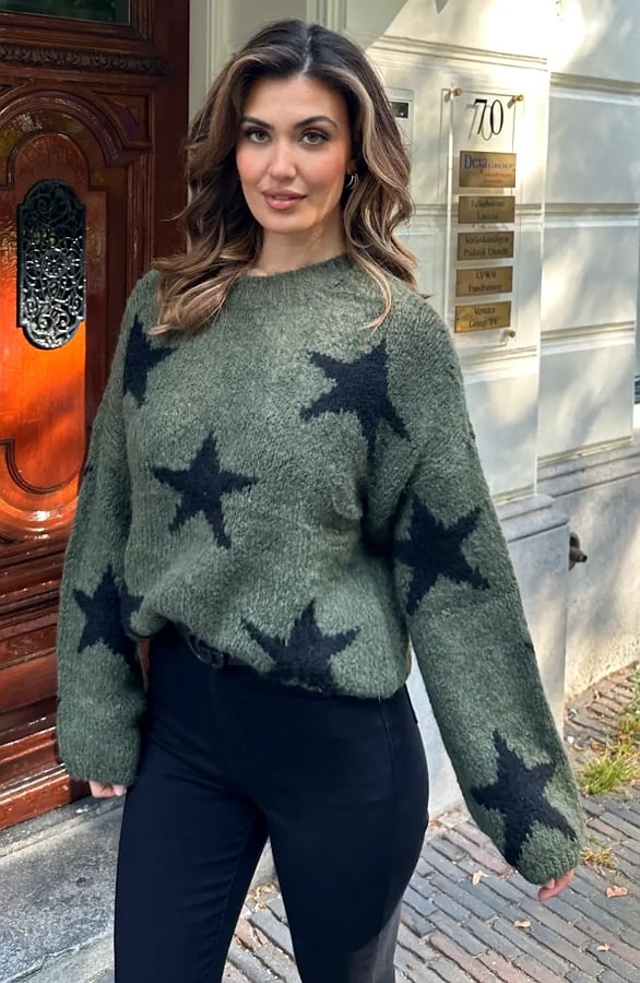 Oversized Sterren Sweater Army – truien, foto 7