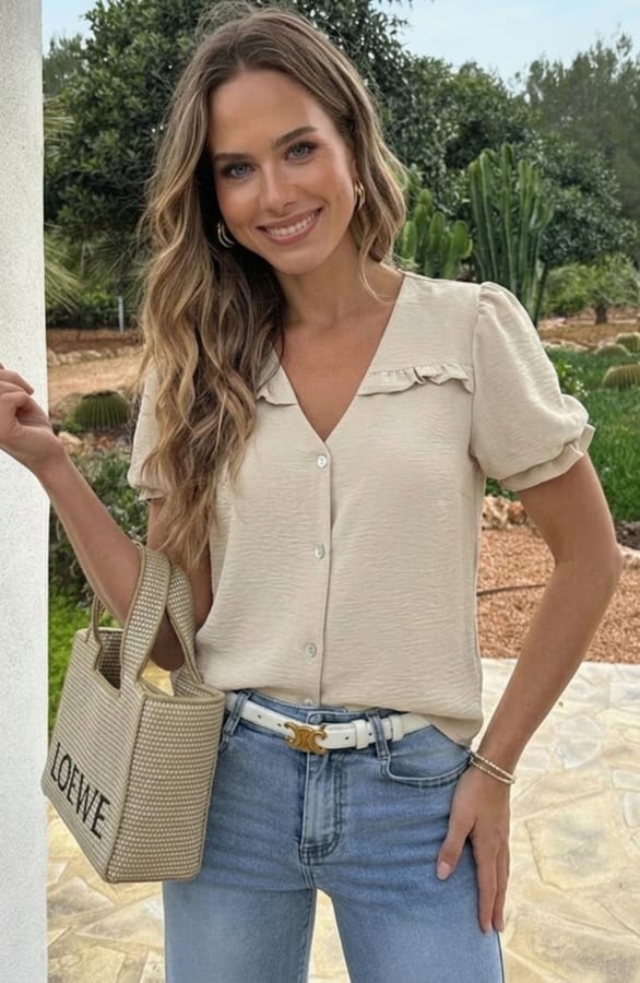 Pofmouwen Top Met Ruffle Demi Beige – shirts & tops — foto 3