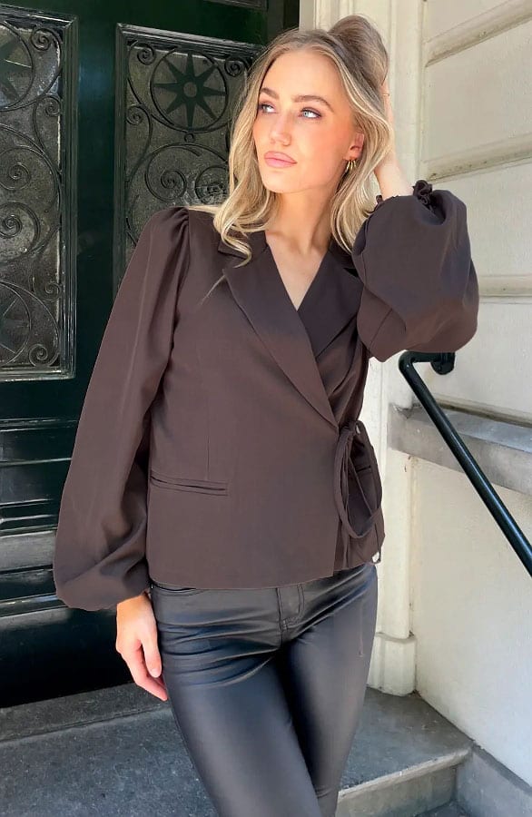 Pofmouwen Wrap Blazer Long Sleeve Zaya Choco – blazers — foto 2