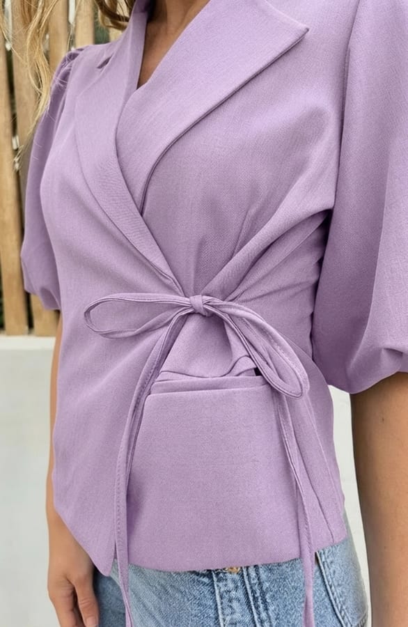 Pofmouwen Wrap Blazer Short Sleeve Zaya Mauve – alle jurkjes — foto 5