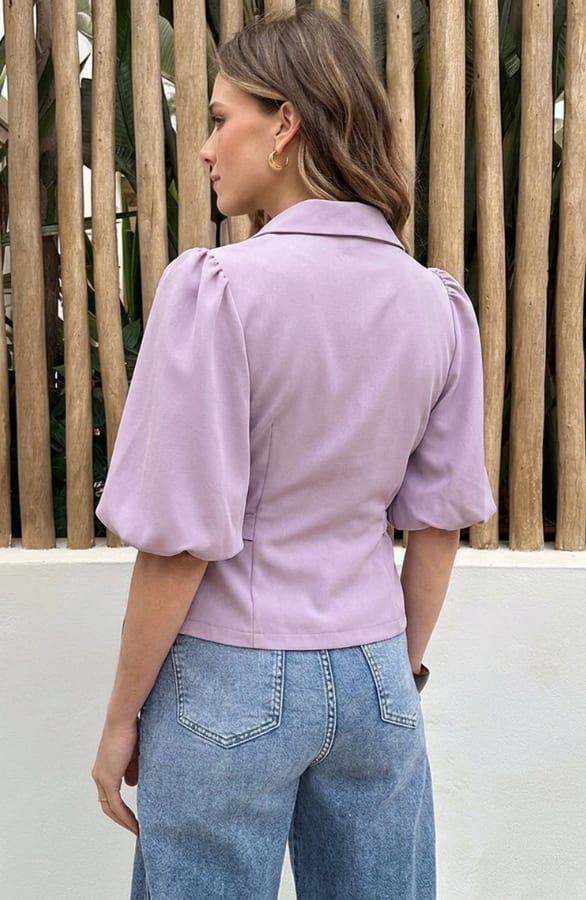 Pofmouwen Wrap Blazer Short Sleeve Zaya Mauve – alle jurkjes — foto 4