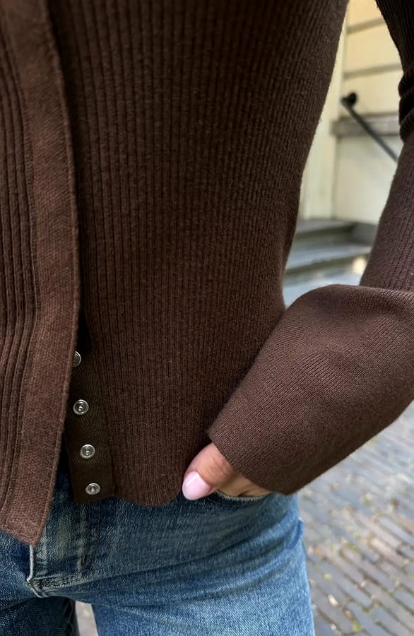 Rib Button Cardigan Choco – vesten, foto 7