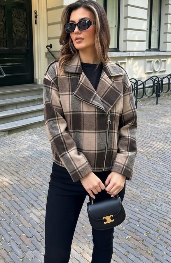 Soft Check Jacket Brown Beige – jassen — foto 4