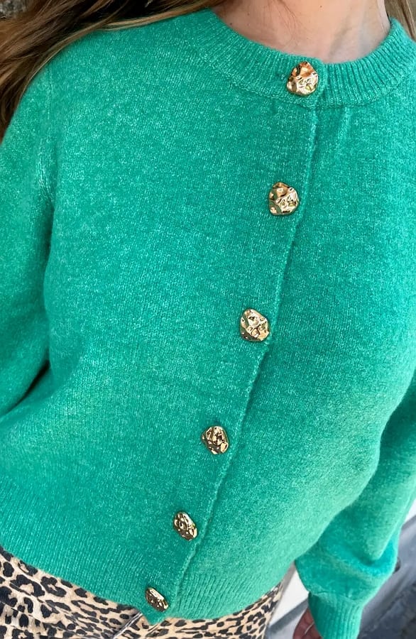 Soft Knitted Button Cardigan Bright Green – truien, foto 5