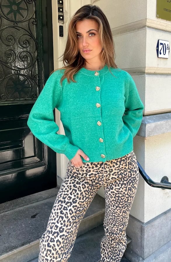 Soft Knitted Button Cardigan Bright Green