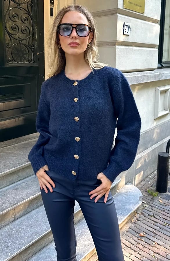 Soft Knitted Button Cardigan Navy