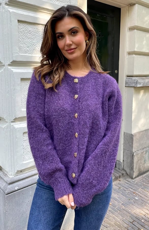 Soft Knitted Button Cardigan Paars – vesten — foto 2