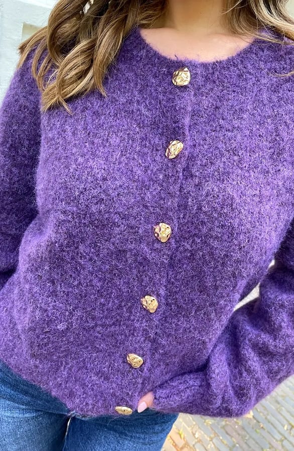 Soft Knitted Button Cardigan Paars – vesten — foto 4