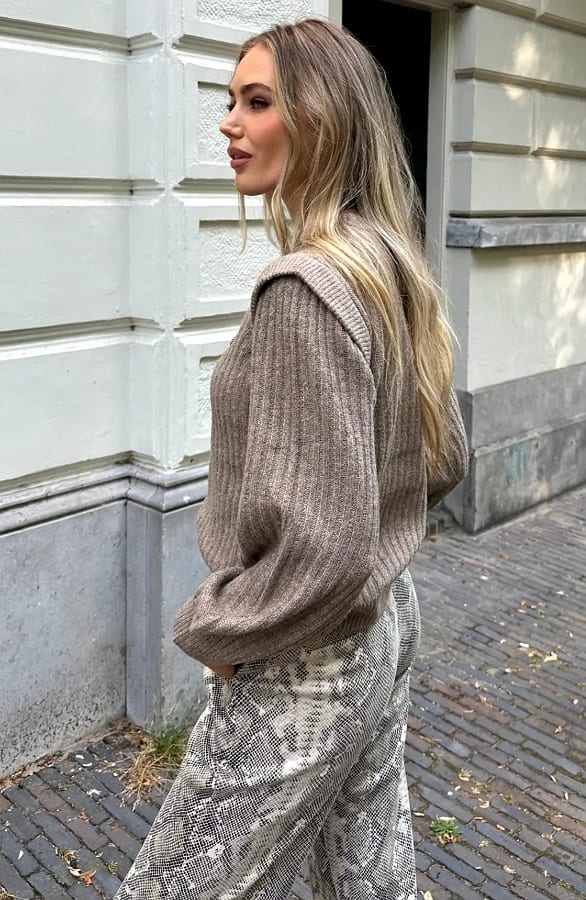 Soft Rib Detail Trui Taupe – truien — foto 11