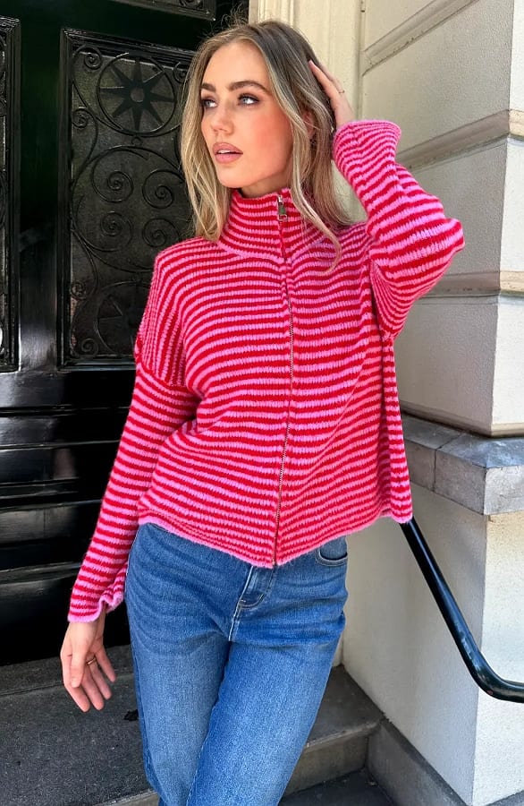 Stepen Vest Met Rits Fuchsia Rood – sweaters — foto 5