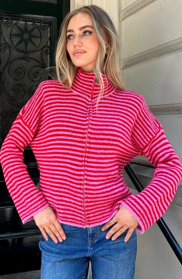 Stepen Vest Met Rits Fuchsia Rood – sweaters — foto 4