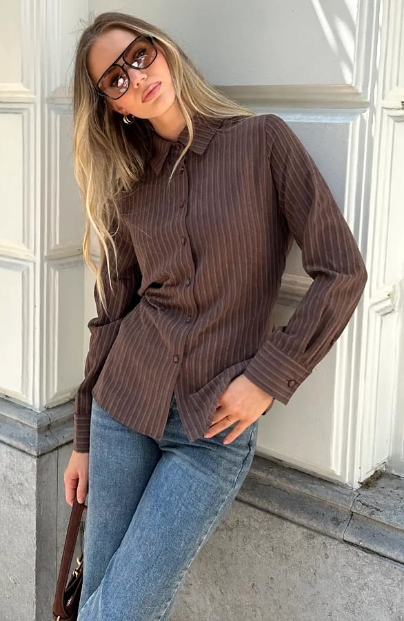 Stripe Blouse With Cord Detail Choco – dameskleding, foto 3