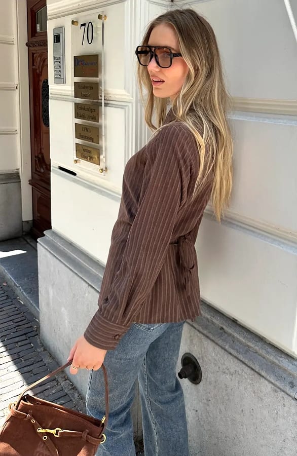 Stripe Blouse With Cord Detail Choco – dameskleding, foto 5