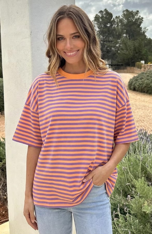 Striped T-Shirt Cotton Lila Orange