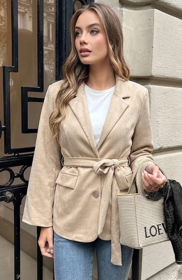 Suede Oversized Blazer Beige