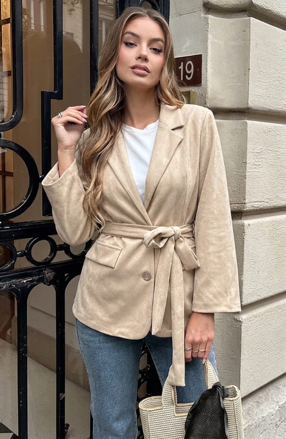 Suede Oversized Blazer Beige – blazers — foto 3